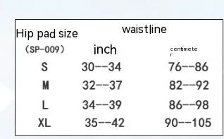 Black cycling hip protection pants showing padded hip area, sizes S M L XL available
