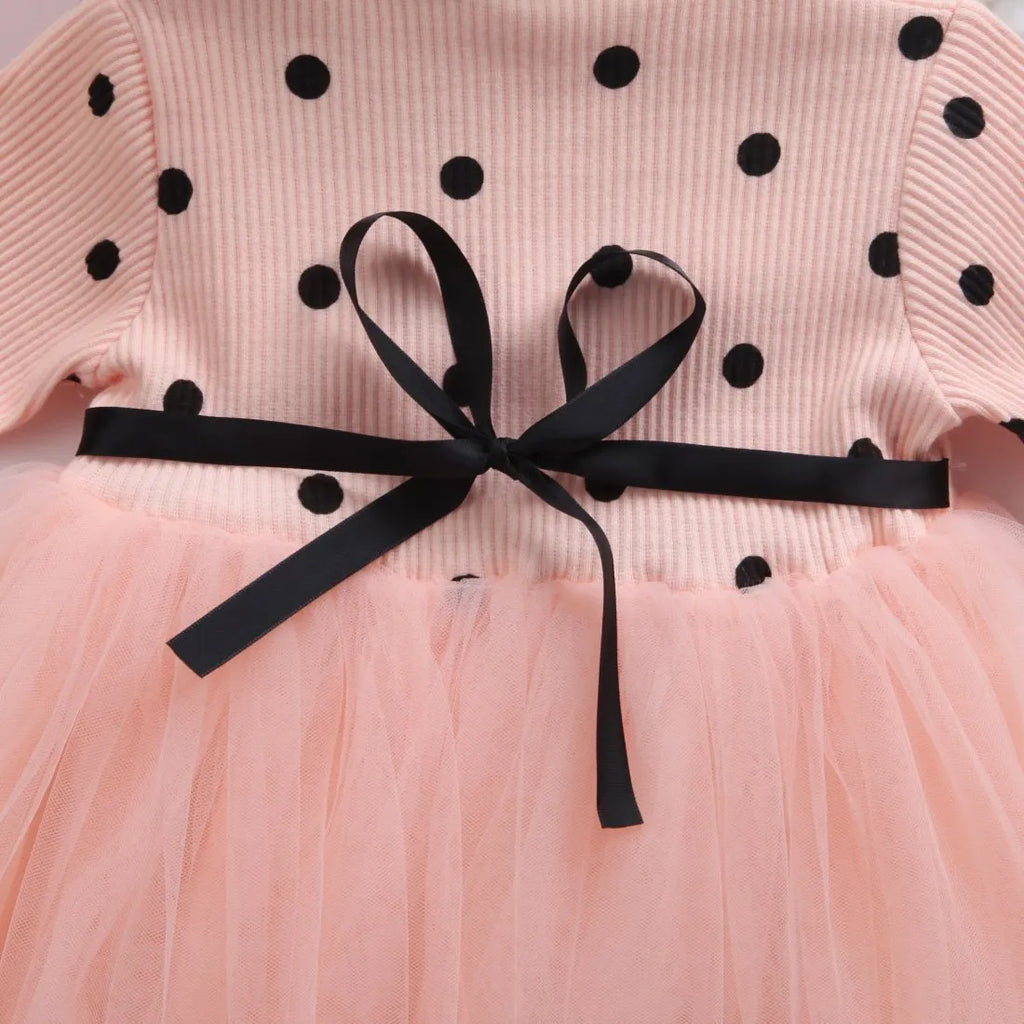 Baby girls long sleeve lace tutu dress in black, pink, or white for 1st birthday parties and christenings