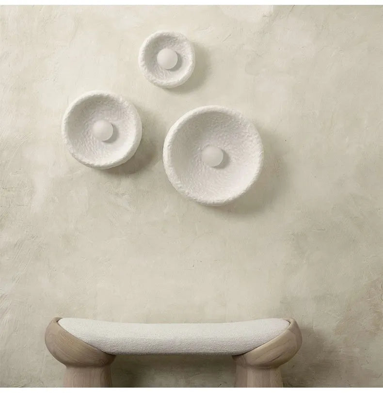 Japanese minimalist wall lamp with round resin shade in 20cm, 26cm or 32cm diameter sizes