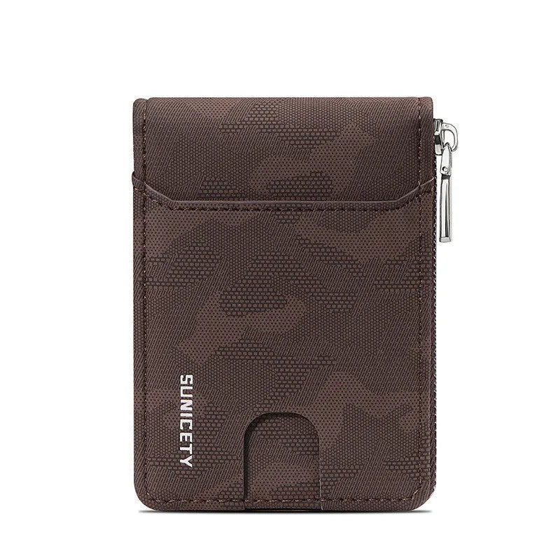 Camouflage large capacity zipper men's wallet in PU leather, black colour option