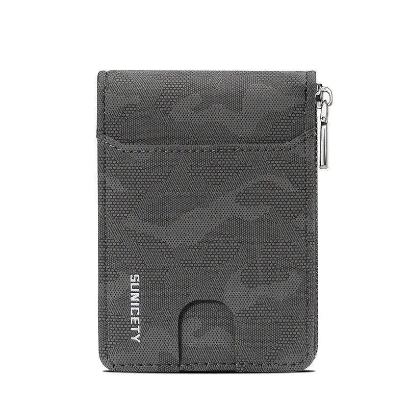 Camouflage large capacity zipper men's wallet in PU leather, black colour option