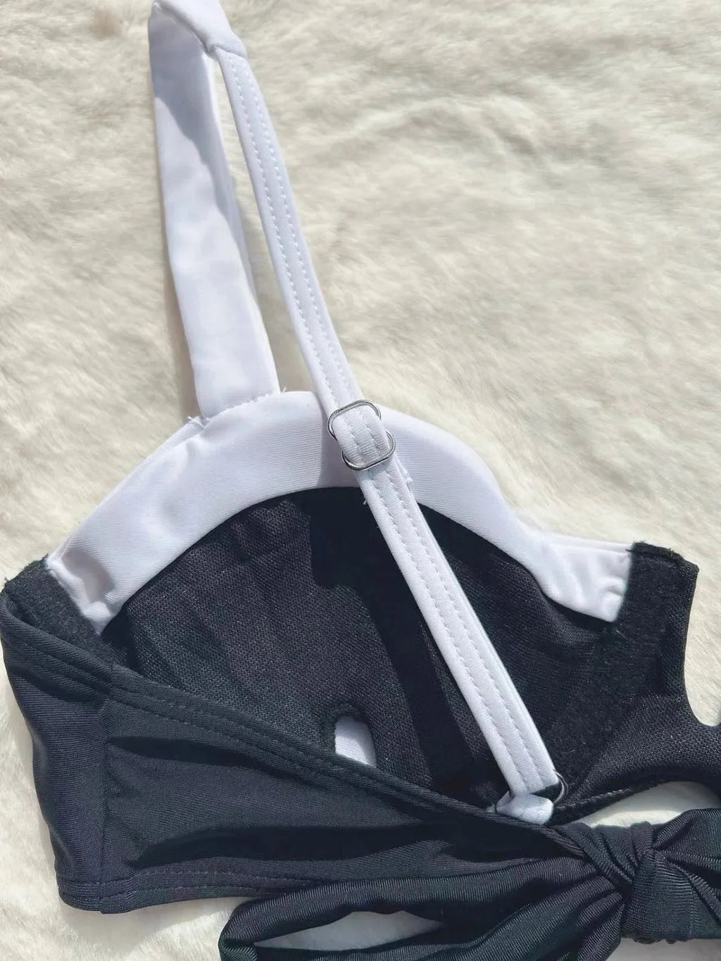 Black low waist bikini swimsuit for women with stitching split design