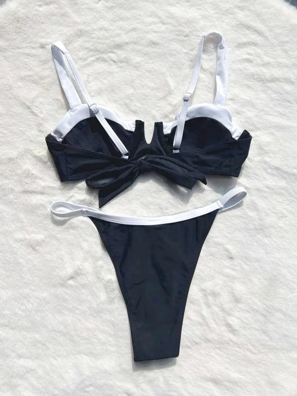 Black low waist bikini swimsuit for women with stitching split design