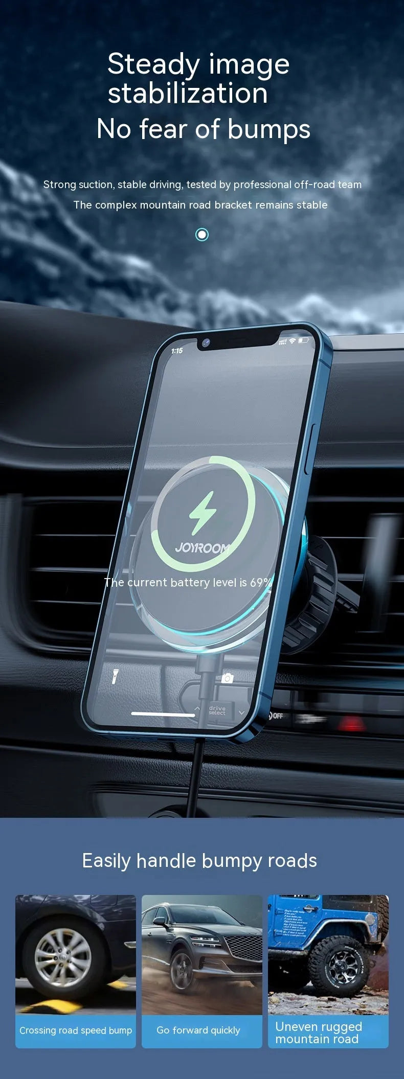 Magnetic suction wireless charging stand black car air outlet mount for smartphones