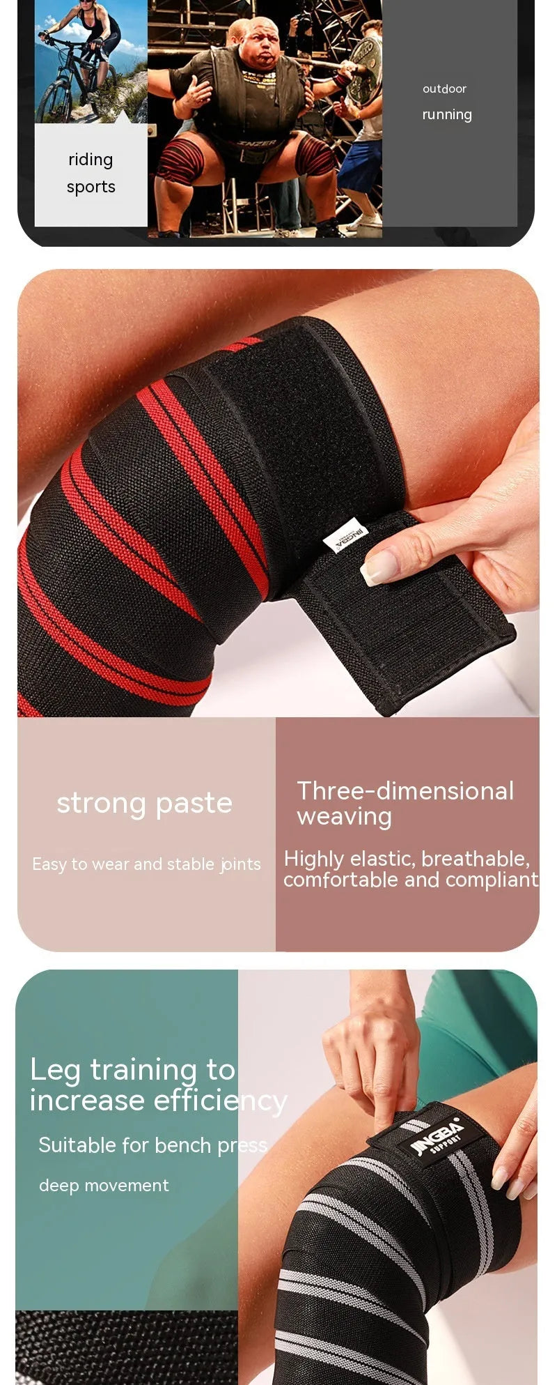 Adjustable free size sports knee pad for weightlifting and cycling, shown in blue colour.