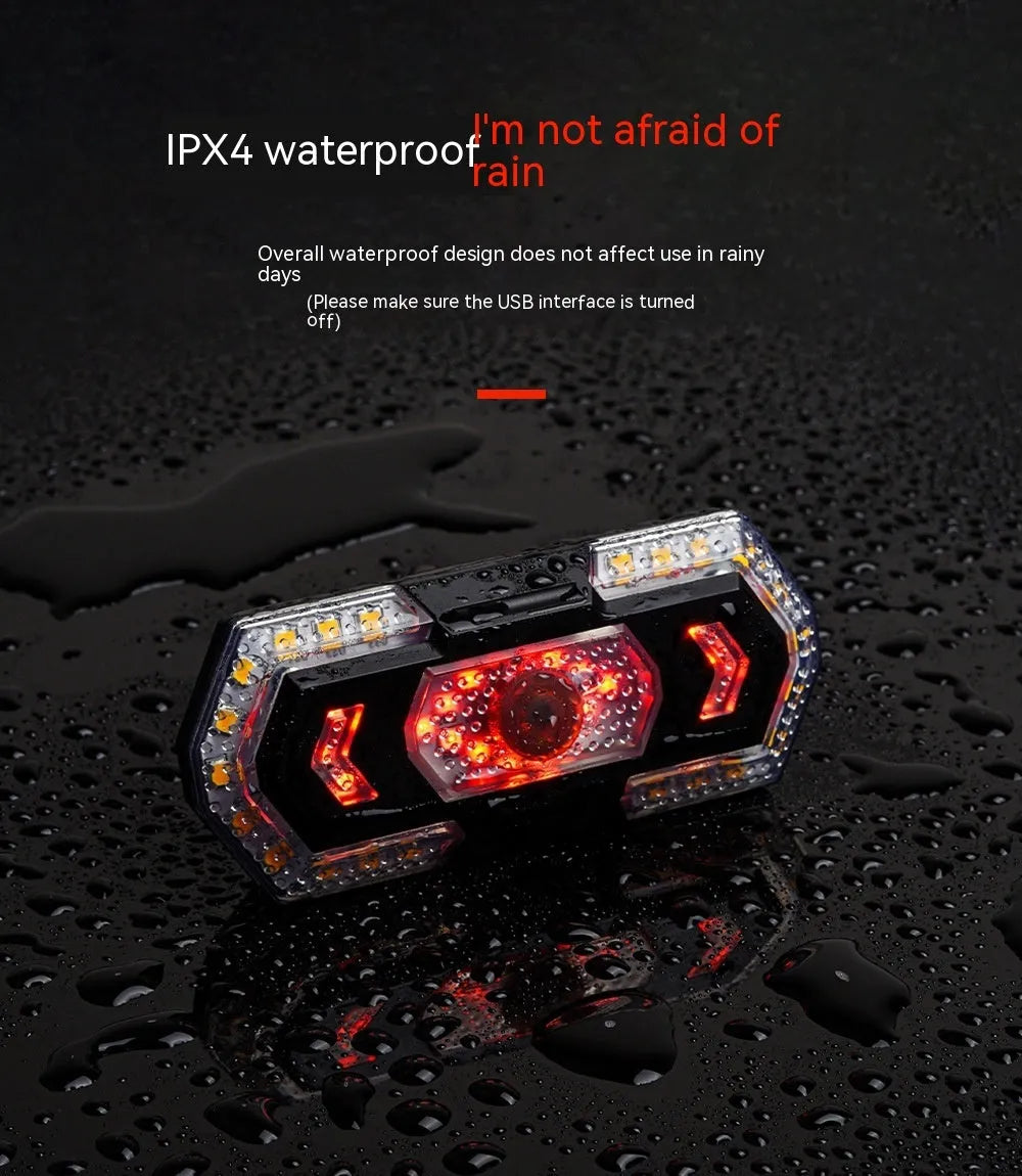 Black wireless remote control turn signal taillight with USB charging port for motorbikes and bicycles