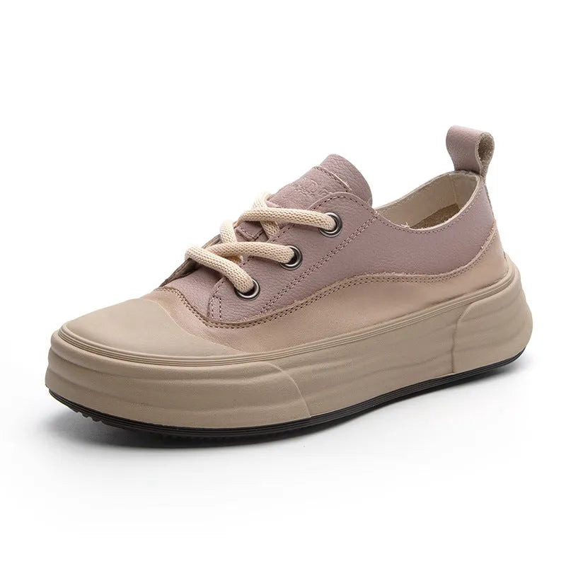 Women's matcha green platform sneakers made from cowhide with a lace-up front and pigskin lining.
