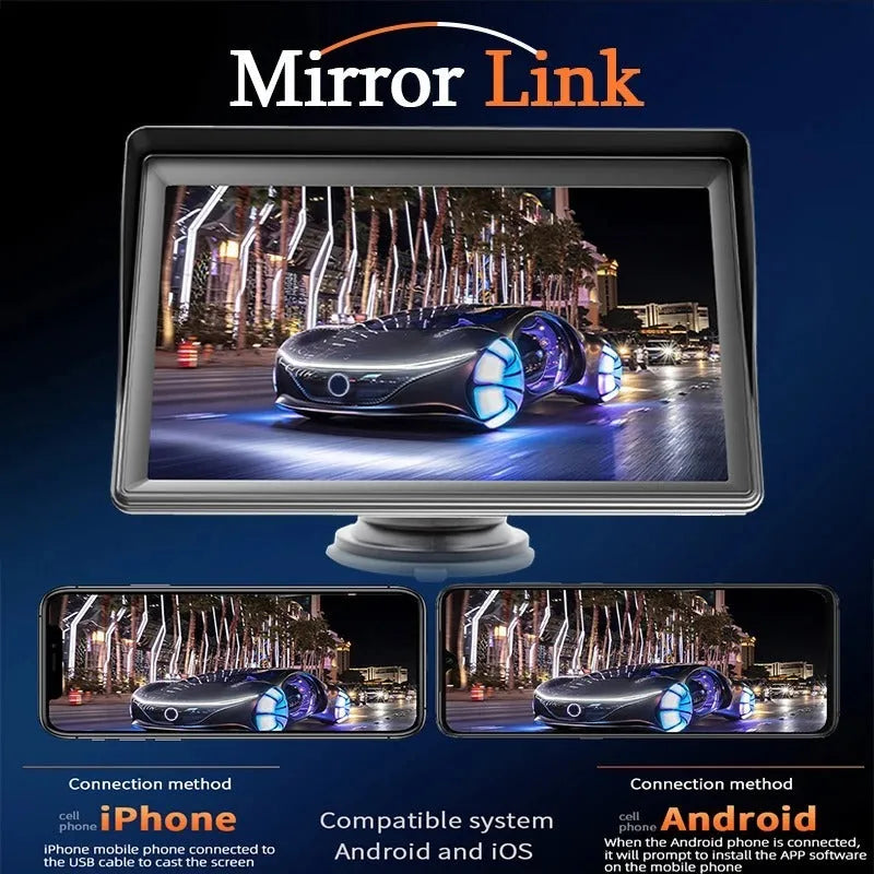 7-inch car display with 1024x600 HD screen, wireless CarPlay and Bluetooth 5.0