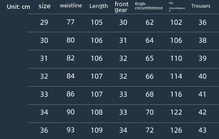 Men's high waist thickened denim trousers in dark indigo, long length, cotton denim, sizes 29-36