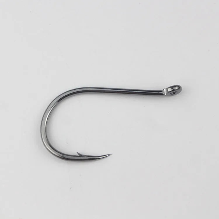 Bulk pack of barbed crooked mouth fishing hooks in alloy carbon steel for sea fishing
