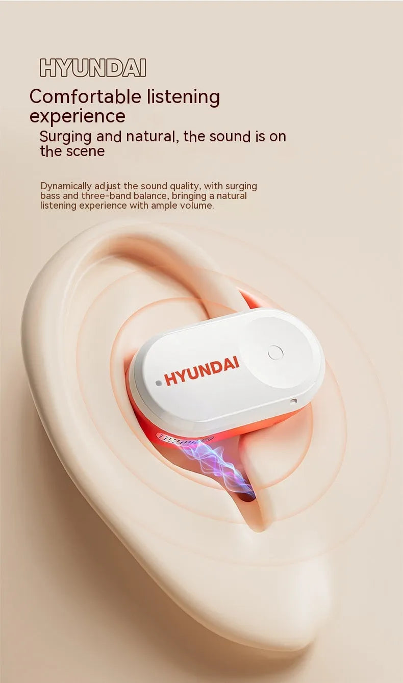 Hyundai ear hook wireless Bluetooth headset in White Orange or Silver Black, plastic ear-mounted design