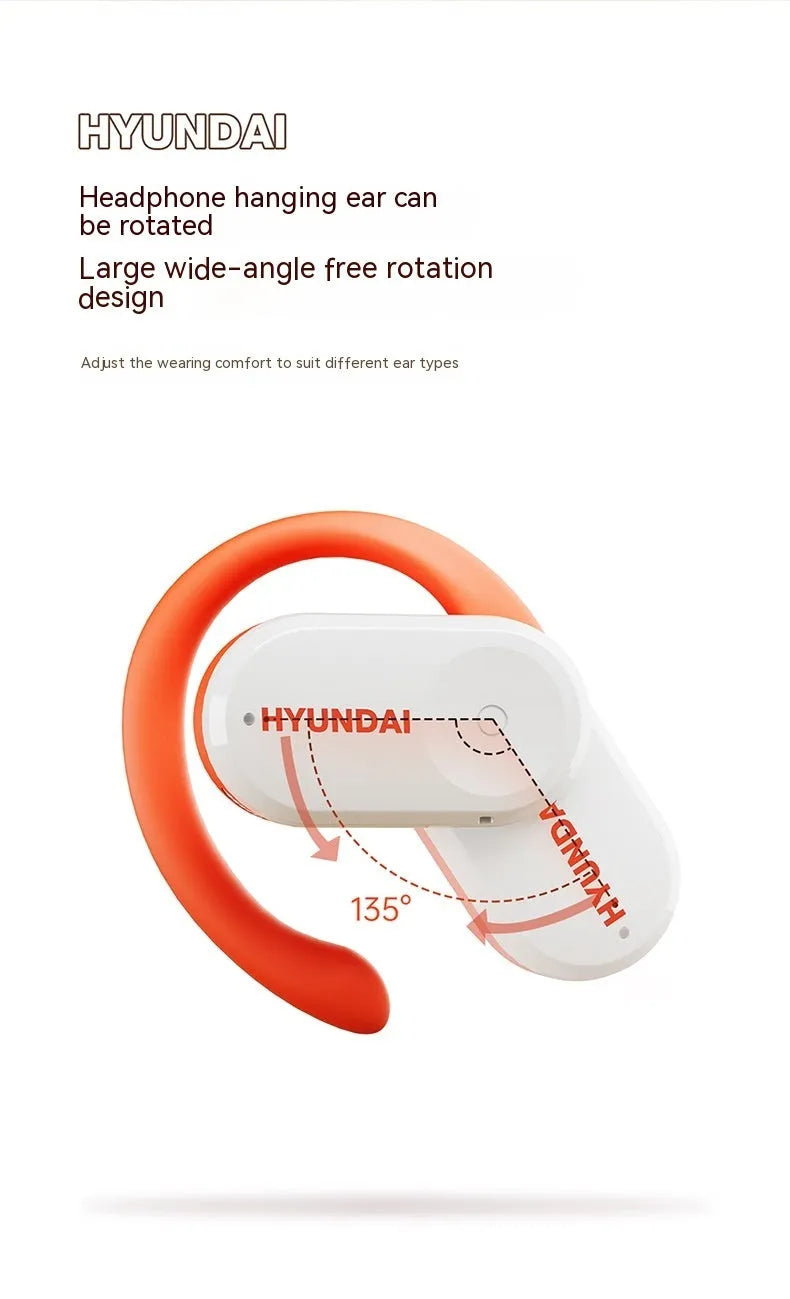 Hyundai ear hook wireless Bluetooth headset in White Orange or Silver Black, plastic ear-mounted design