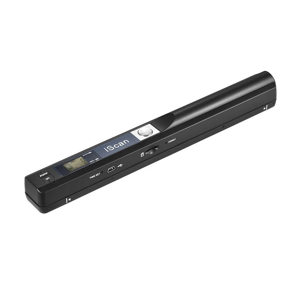 Handheld plastic barcode scanner shown in available black, blue, green, red, and silver colour options