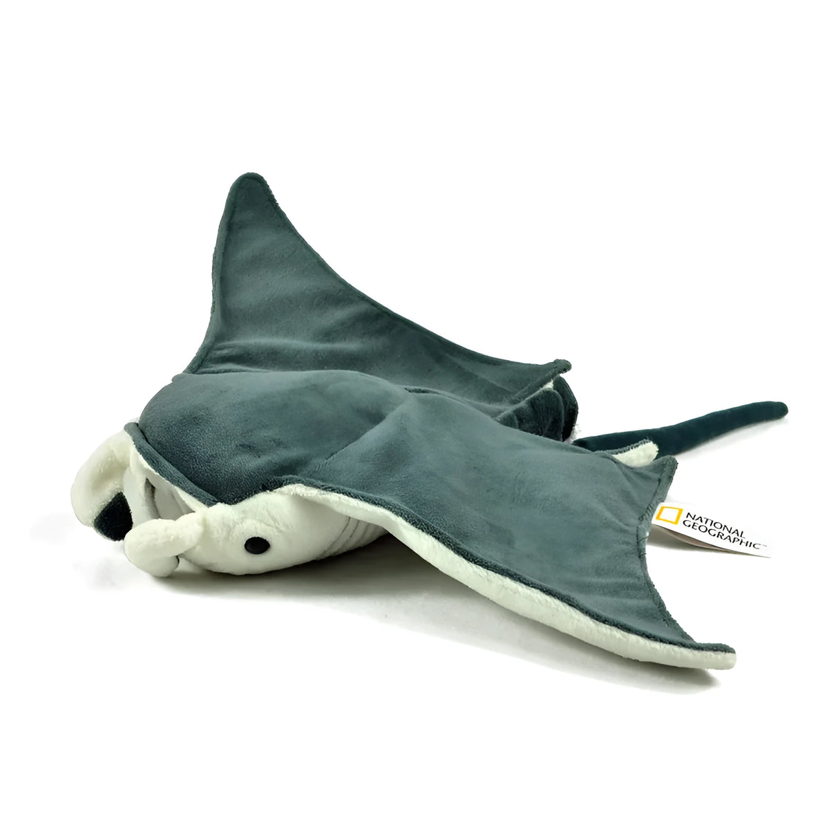 Grey devil fish plush doll in short plush with PP cotton filling, 26cm by 47cm.