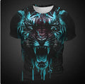 Men's grey T-shirt featuring a large, realistic 3D digital print of a tiger's face on the front.