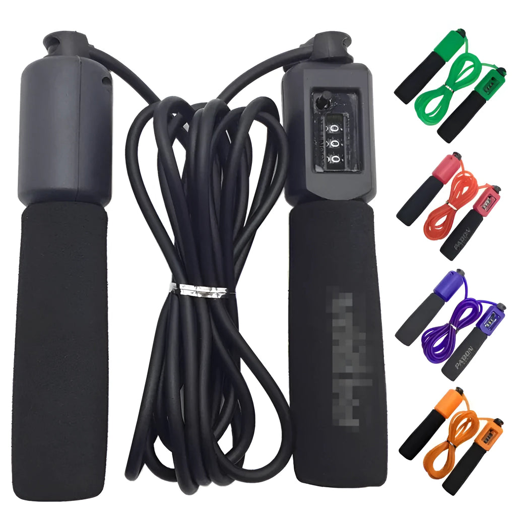 Adjustable 3m fitness skipping rope with sponge handles available in black blue green and red