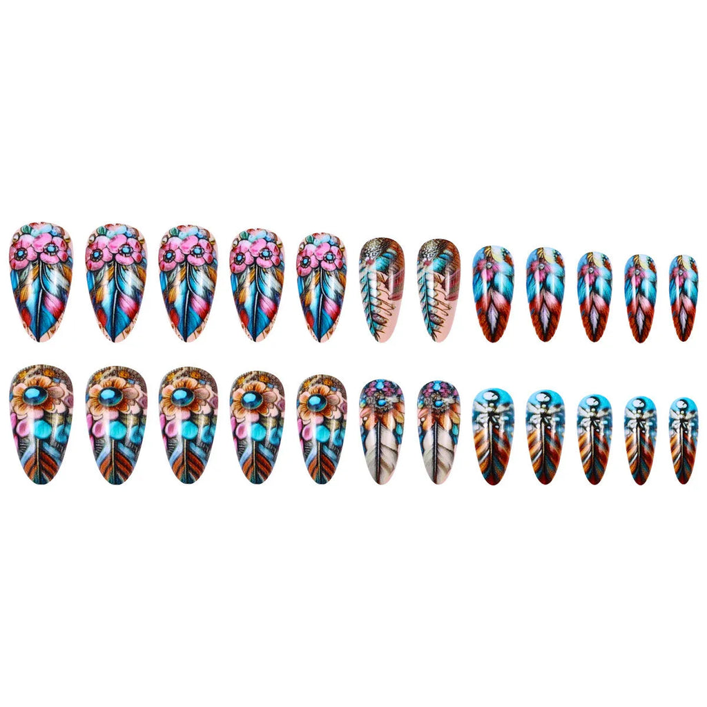 Retro style nail art kit with colourful feather pattern burnishing sticks on plastic tools
