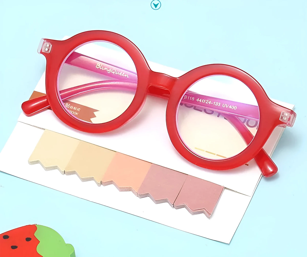 Retro round frame glasses with UV400 lenses in six colour options including black, pink and leopard print