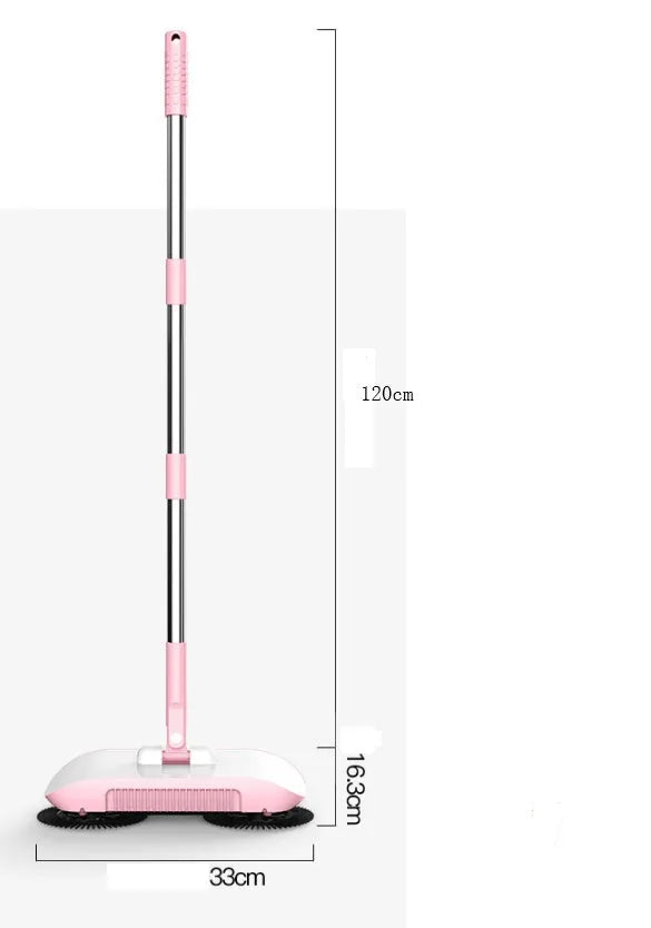 Hand push sweeper with broom, dustpan, and trash bin, 360 degree rotating brush, PP, powder colour, 102x33x16.3 cm