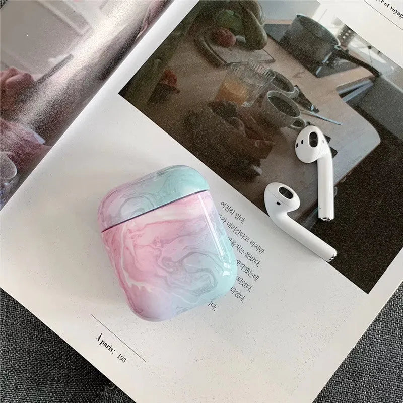 White marble hard PC protective case for Apple AirPods 1 and 2 charging box
