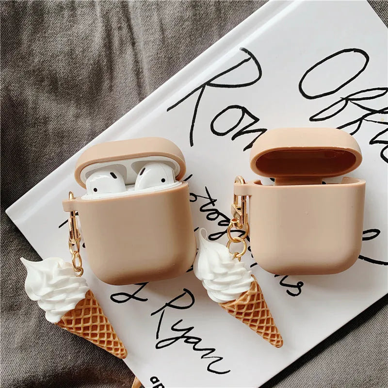 Cylinder ice cream design silicone protective case for Apple Airpods 2 wireless headphones in assorted colours.