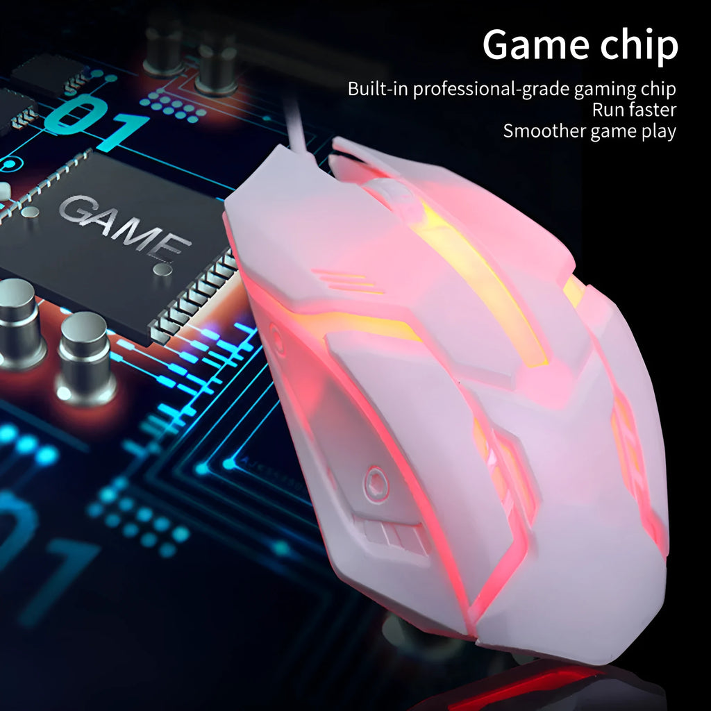 Wired photoelectric mouse with colorful glow light available in black and white with 1.3m USB cable
