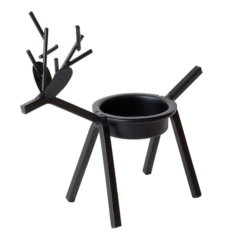 Black iron Christmas deer candlestick holder with creative elk bracket design for festive decoration