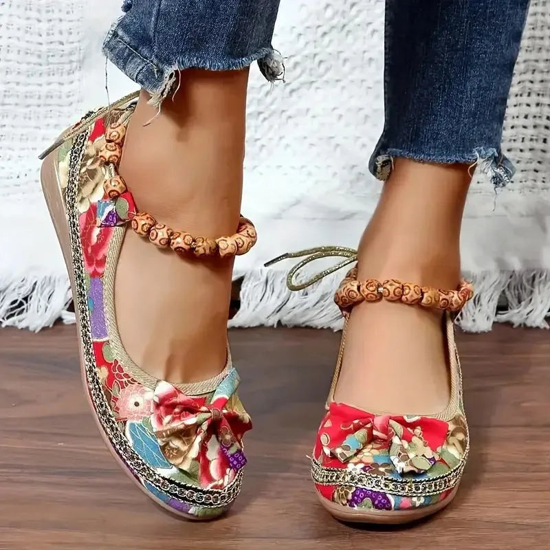 Women's black plus size ethnic platform sandals with elastic band fastening and cloth upper