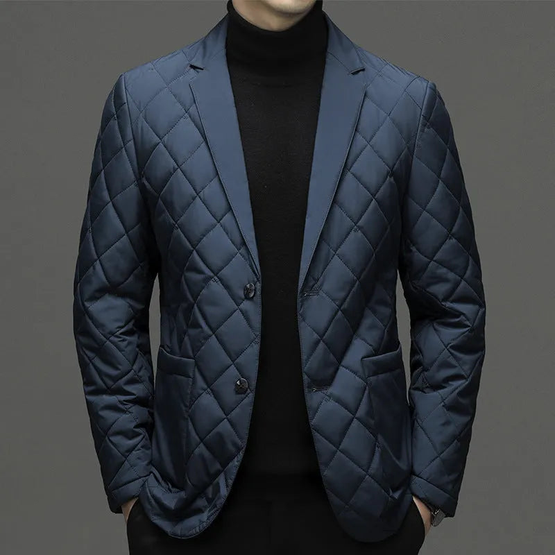 Men's black lapel winter jacket cardigan with side seam pockets