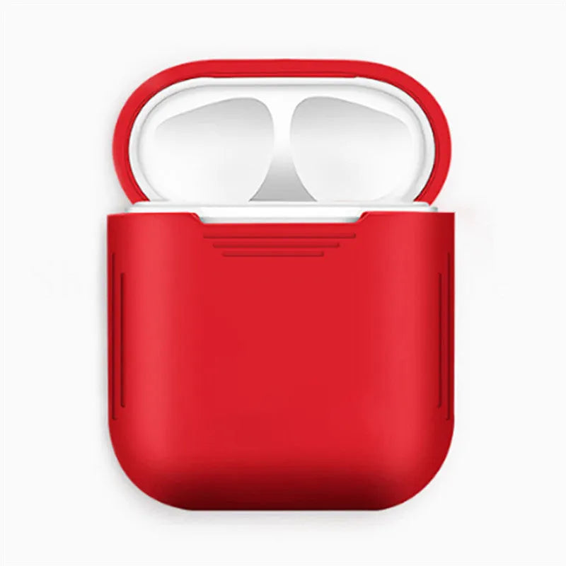Colour options for a silicone shockproof AirPods case with an antiloss rope attached.