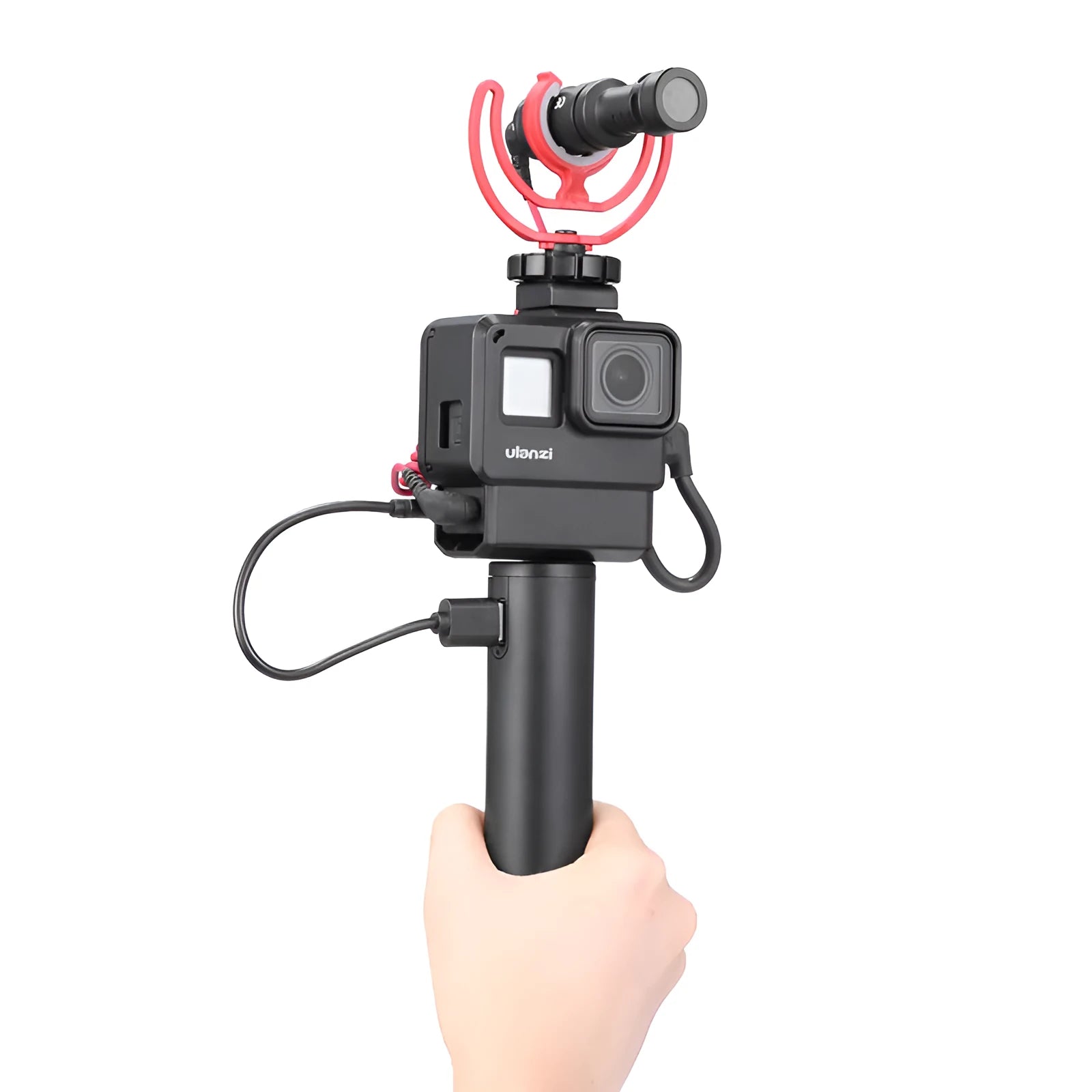 Black aluminium alloy power bank handle with 6800mAh capacity, shown next to a mobile phone.