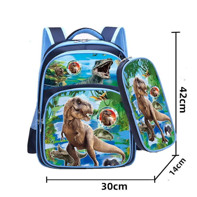 Blue anime cartoon printed backpack with pencil case for school children