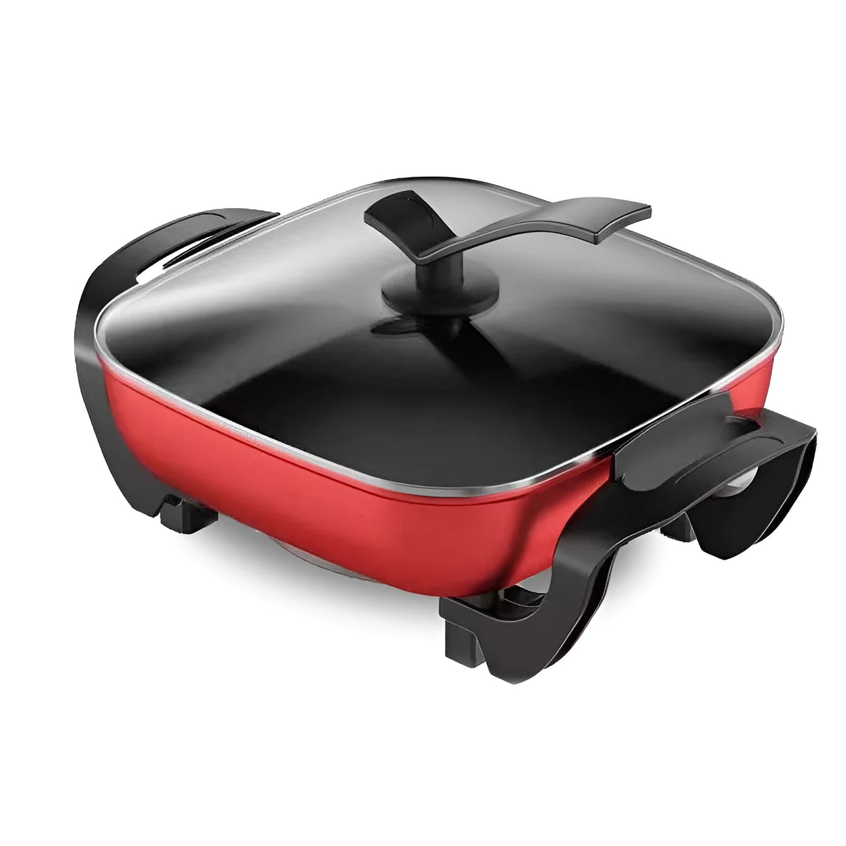 Multifunctional electric hot pot, square, 1300W, 6L+, aluminium alloy liner, black red, 30cm