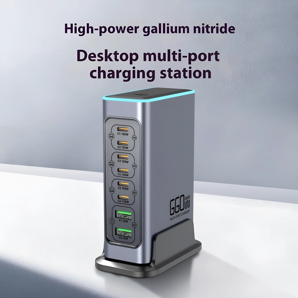 Desktop GaN charger with British Standard plug and multiple TYPE-C ports for fast charging