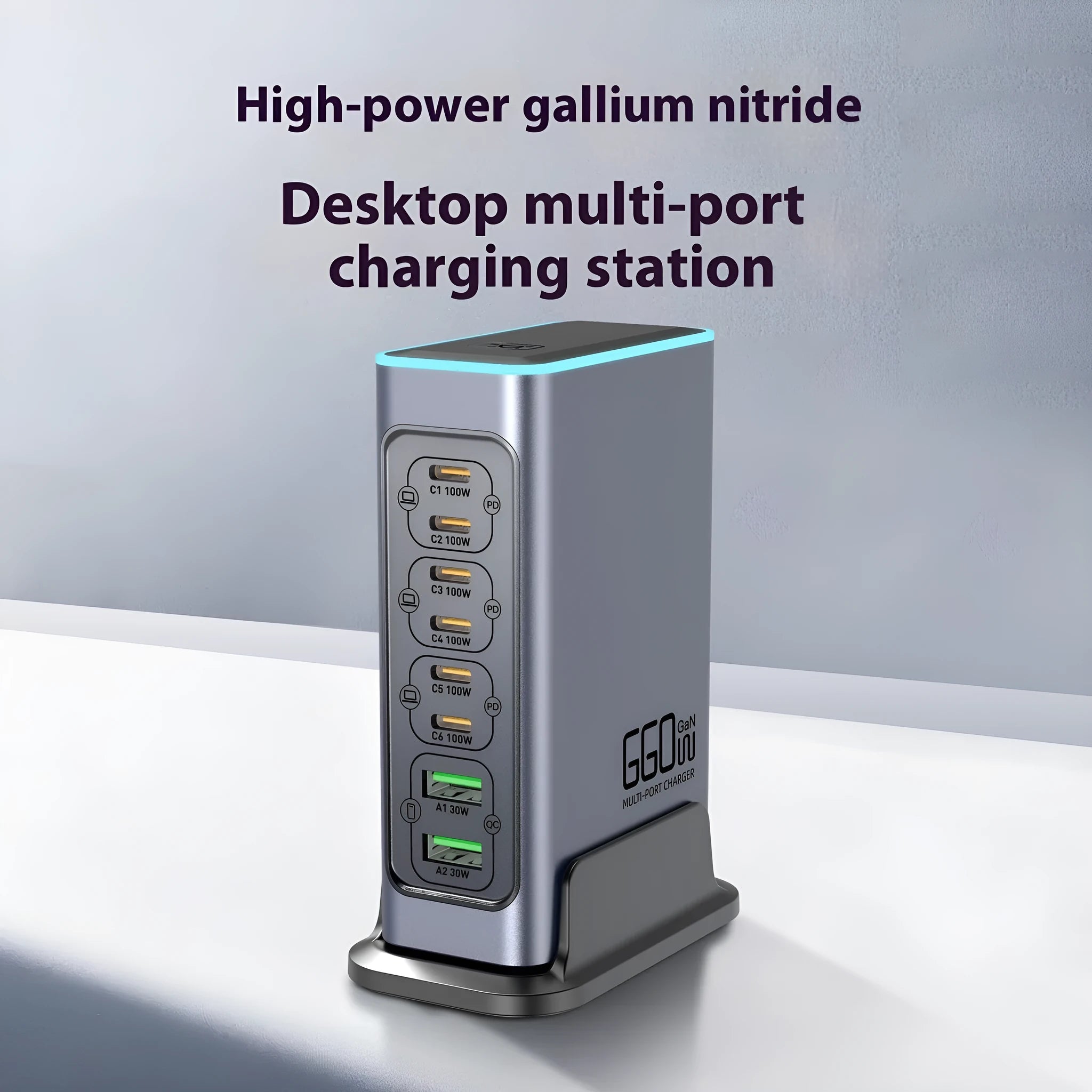 Desktop GaN charger with British Standard plug and multiple TYPE-C ports for fast charging