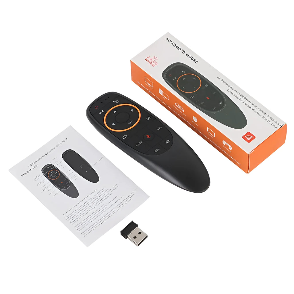 G10 G10S voice remote control with black plastic shell and silicone buttons for Android TV