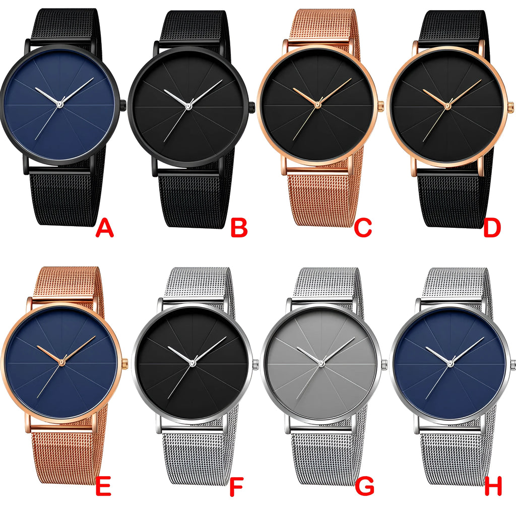Men's stainless steel analog quartz watch with 40mm round dial and adjustable pin buckle