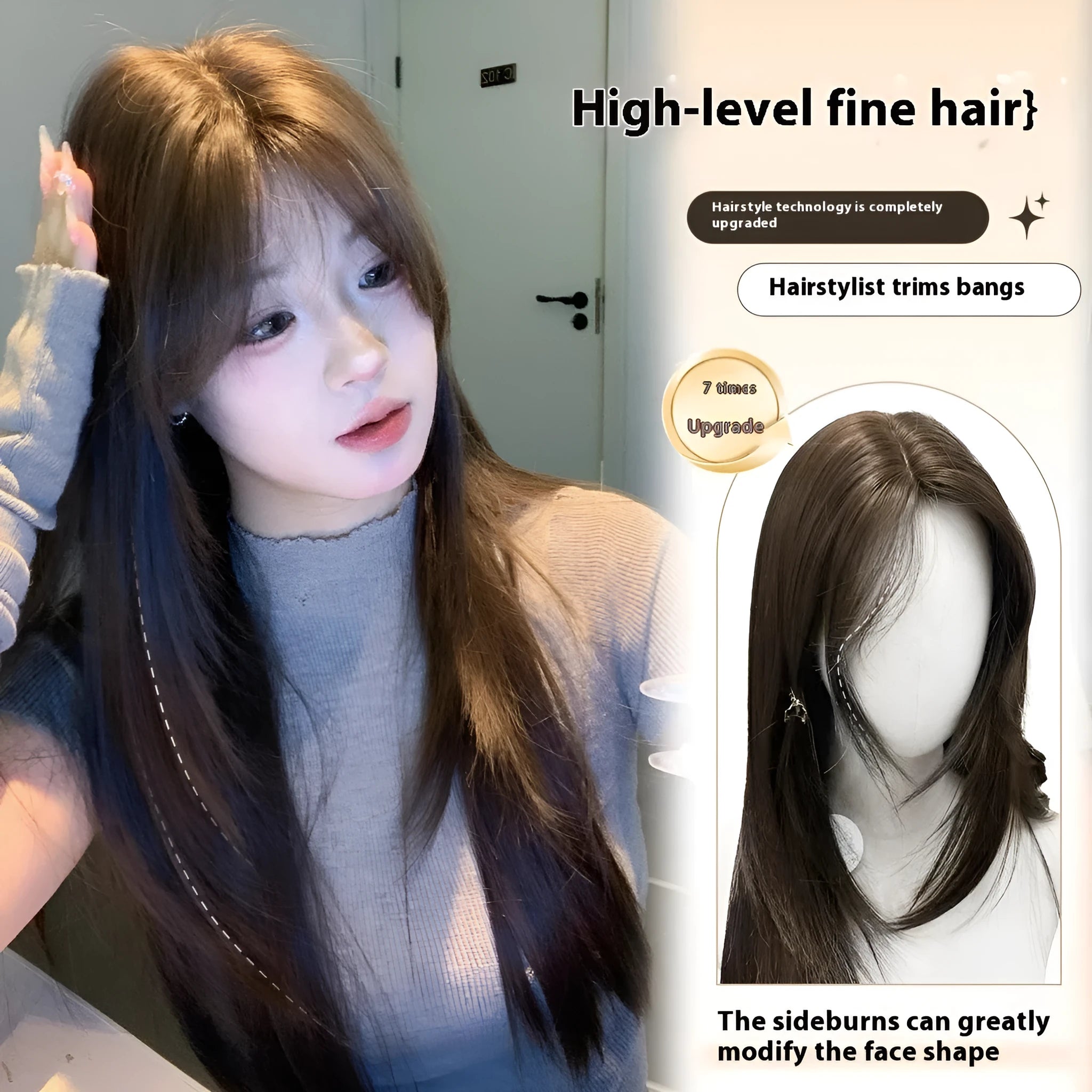 Women's cold brown long straight layered wig made from high temperature fibre with full-head coverage