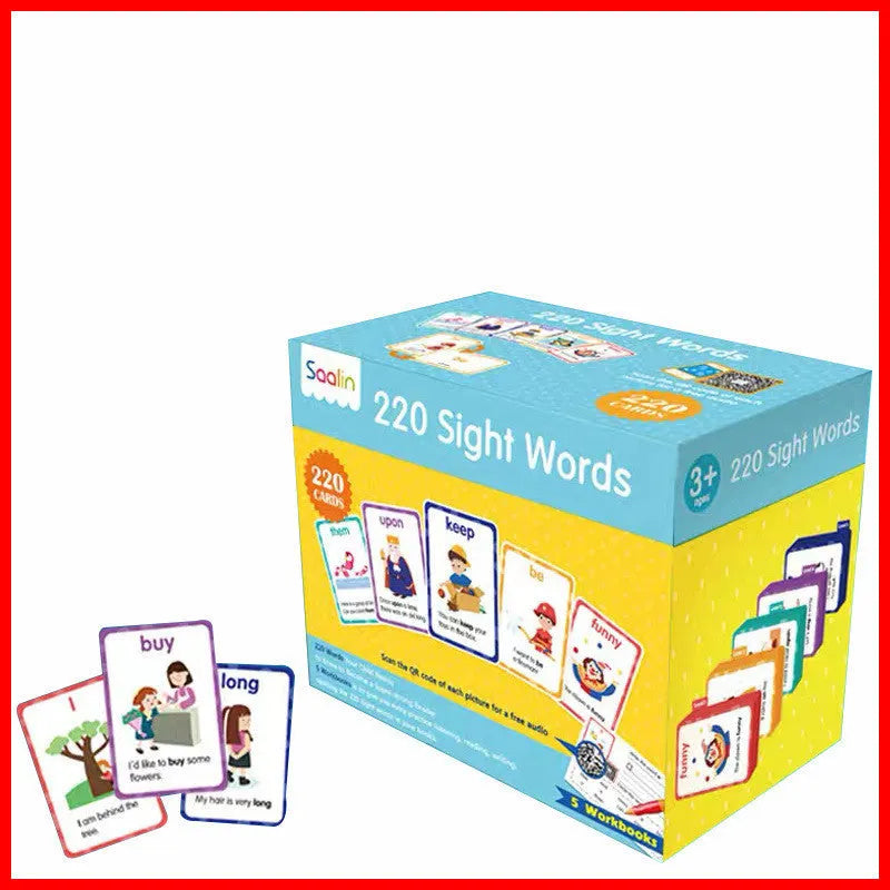High frequency word card set with 220 cards and 5 workbooks for early childhood phonics education