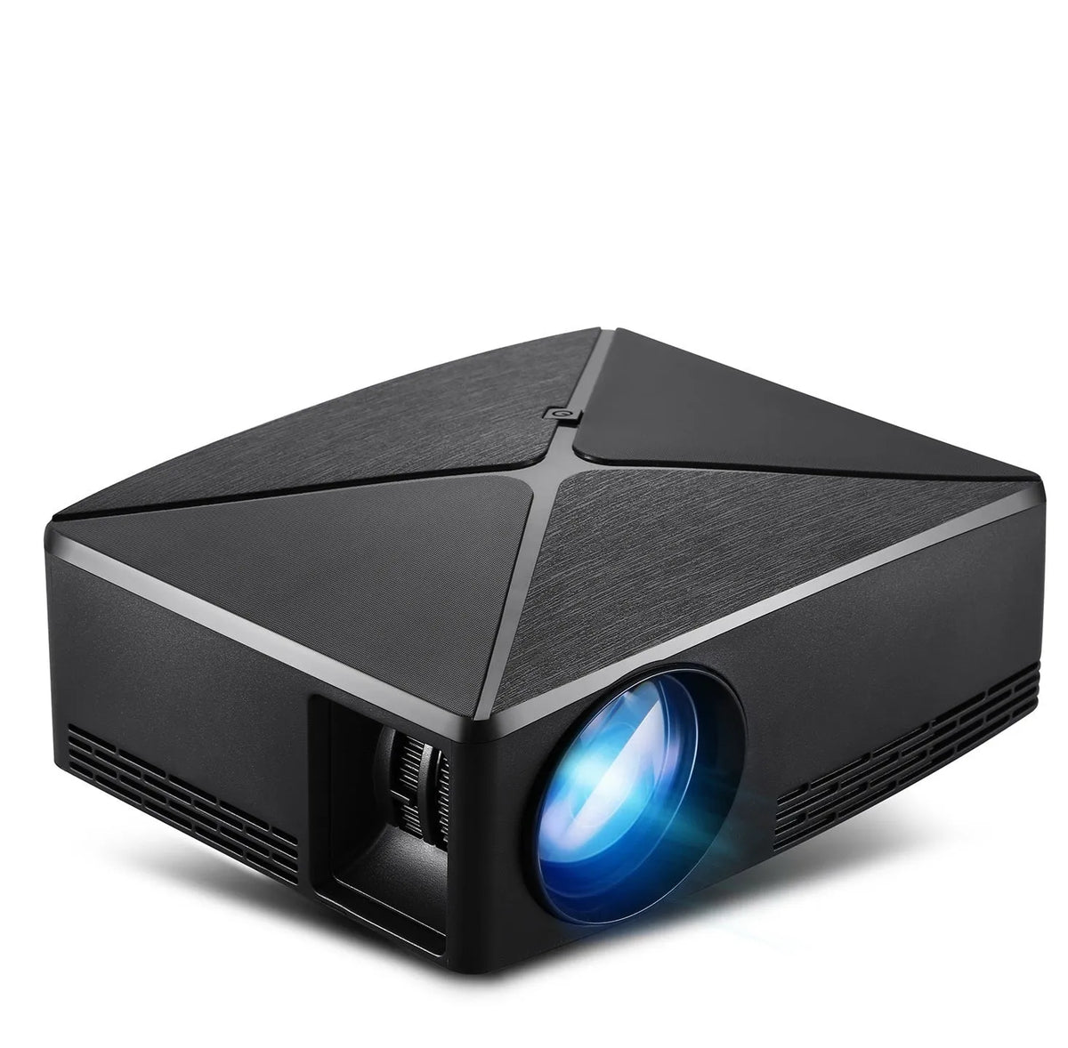 Black or white home desktop projector with glass lens, 1280x720dpi resolution, 40-120 inch projection, 0.8kg weight.