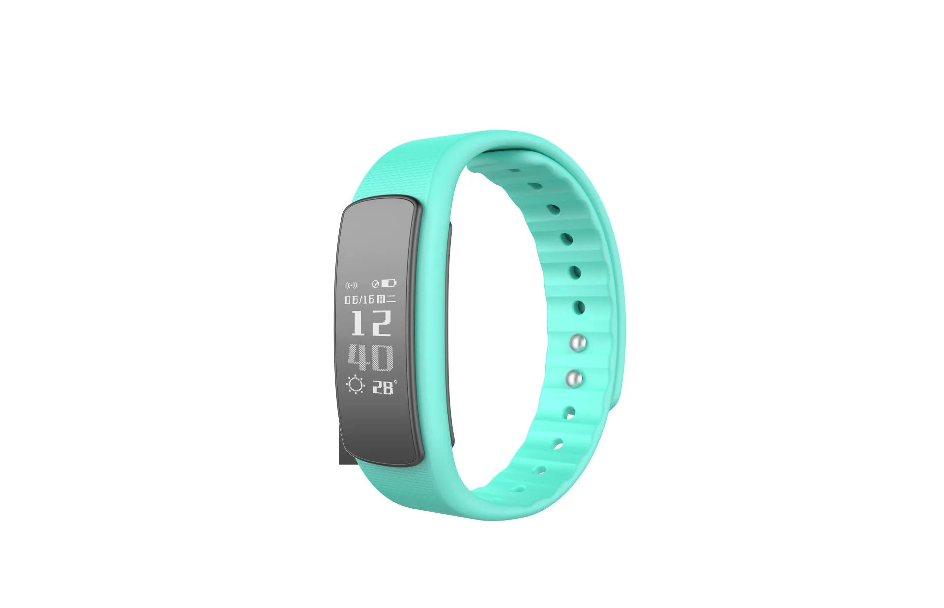 I6 smart sports bracelet with colour screen showing fitness data on black TPU wristband