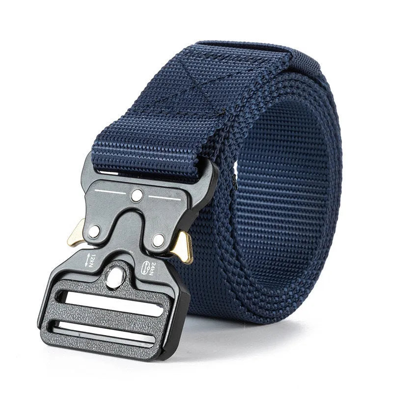 Men's thick canvas tactical belt with alloy release buckle in multiple colour options