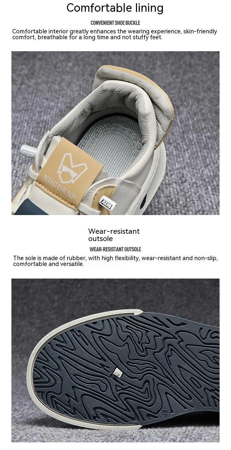 Men's beige low-top sneakers with elastic band fastening and round toe