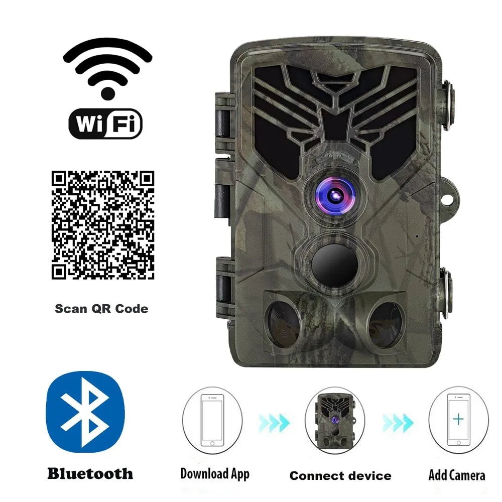 WiFi trail camera 20MP 1080P with night vision, 0.3s trigger, and IP65 waterproof housing