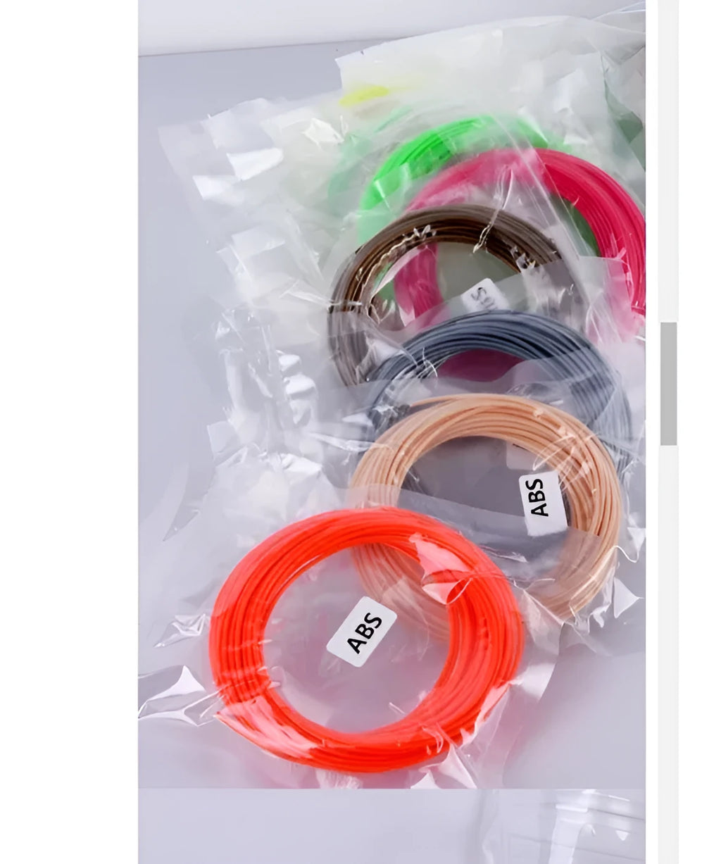 Circular ABS and PLA strip filament for 3D printing pens, 10m to 200m, 5 to 20 colours