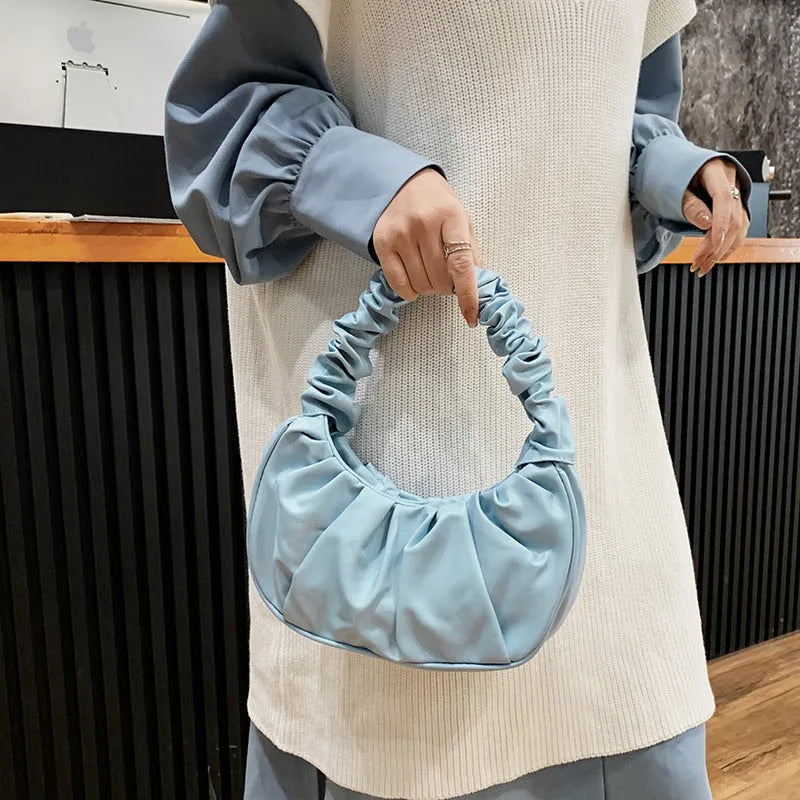 Cloud bag women's PU dumpling handbag with folding design in 15 colours including black beige green and pink