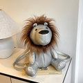 Plush lion casual bag in PU with polyester lining, single strap and inner phone pocket, shown in light brown, dark red, khaki or silver.