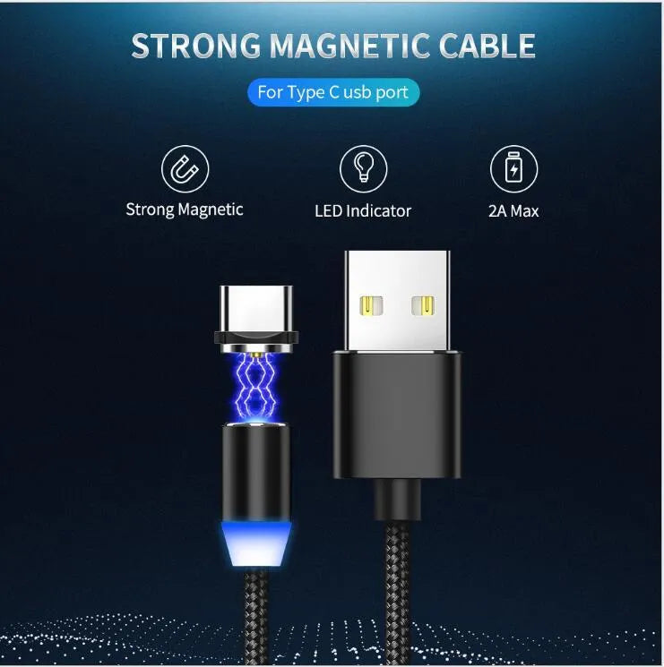YBD black magnetic LED charging cable with aluminium shell connector next to an iPhone