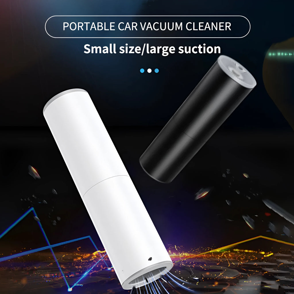 Handheld car vacuum cleaner, 120W 12V, 21.5cm high and 5.4cm diameter, with 3m cord and two nozzles, in white or black