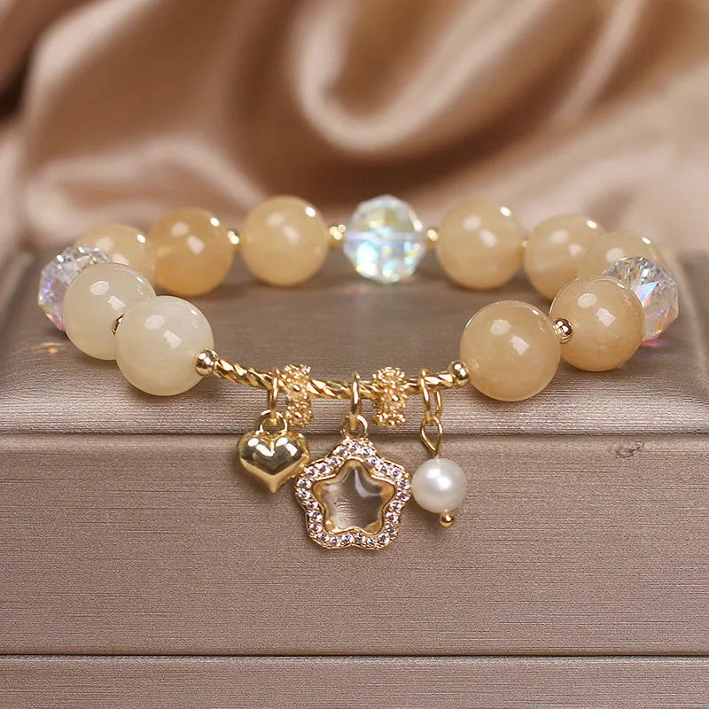 Citrine bracelet with opal and yellow natural stone pentagram pendant in an electroplated original design.